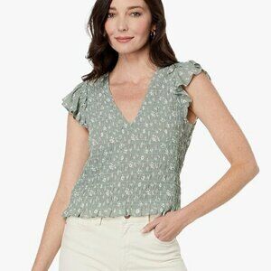 Madewell Lucie V-Neck Floral Green Top